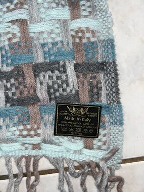 Made in Italy Light Blue & Gray Woven Wool-Blend Scarf